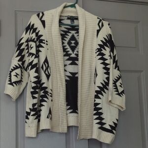 Forever 21 Cream and Black Geometric Knit Cardigan